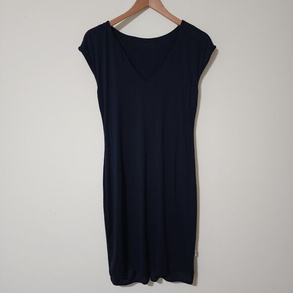 NWT Ann Taylor Womens Ruched Front Dress Solid Navy Blue Jersey Office Casual Sm - Picture 3 of 7